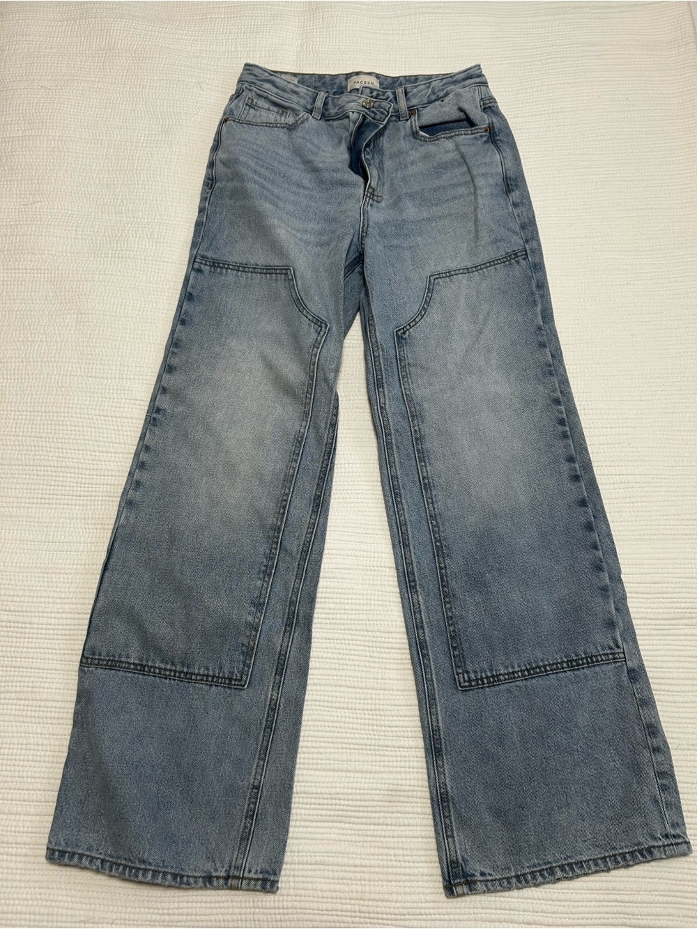 Pacific Sunwear Light Blue Wide Leg Jeans with Patch Details